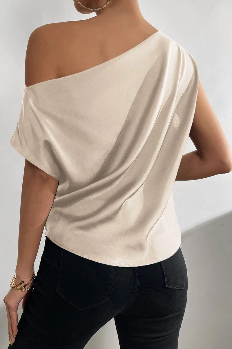 TBG Asymmetrical V-Neck Pleated Top