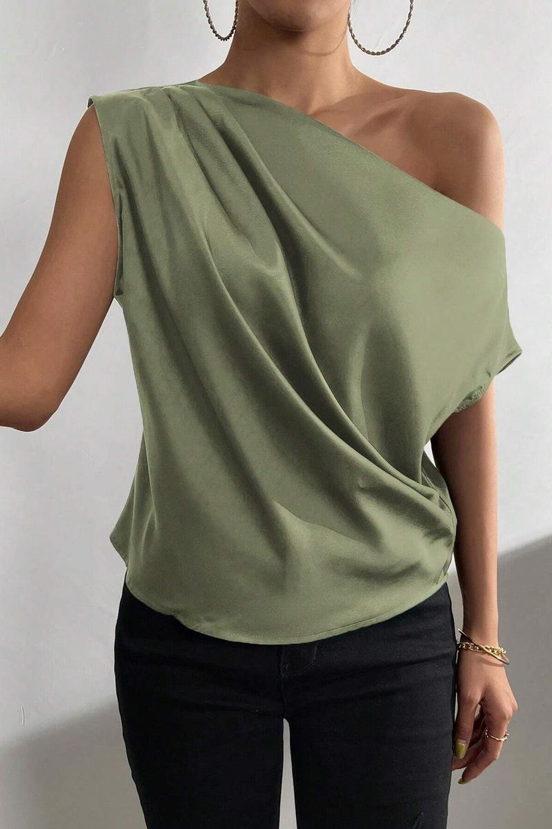 TBG Asymmetrical V-Neck Pleated Top