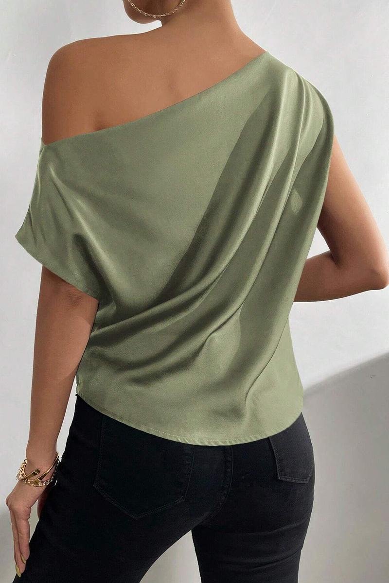 TBG Asymmetrical V-Neck Pleated Top