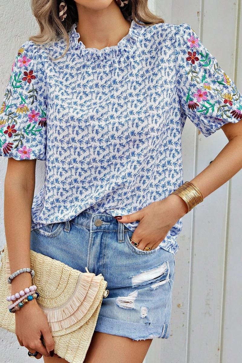 TBG Floral Embroidery High-Neck Top