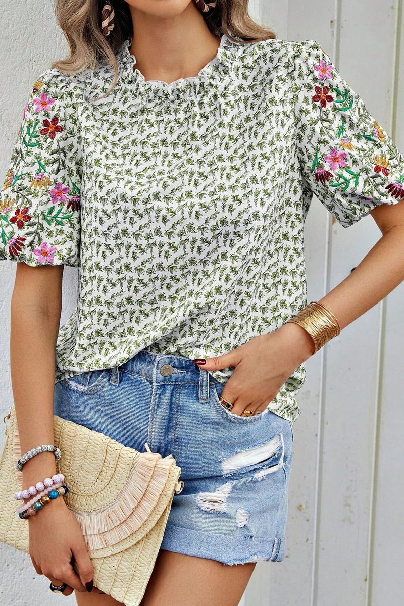 TBG Floral Embroidery High-Neck Top