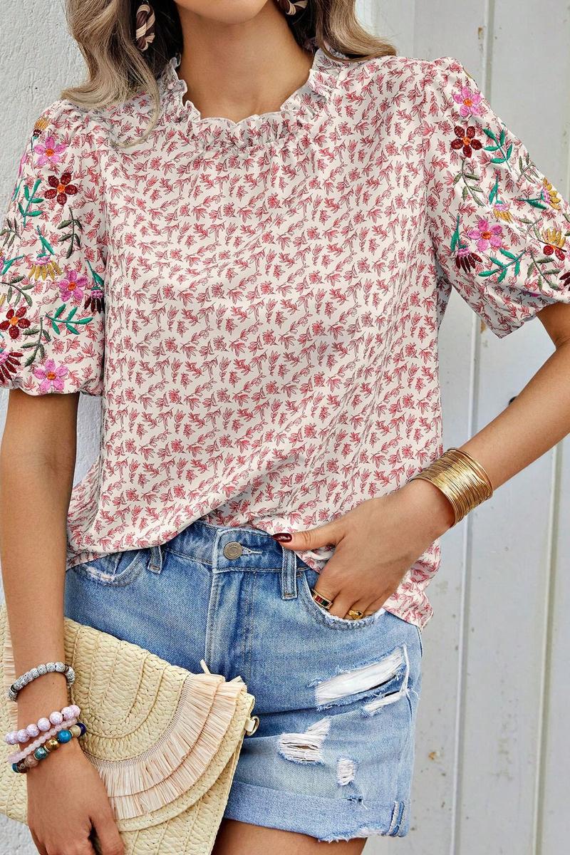 TBG Floral Embroidery High-Neck Top