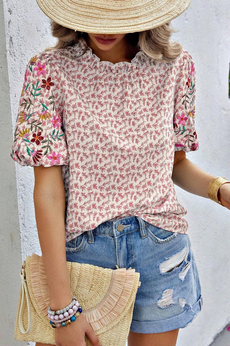 TBG Floral Embroidery High-Neck Top