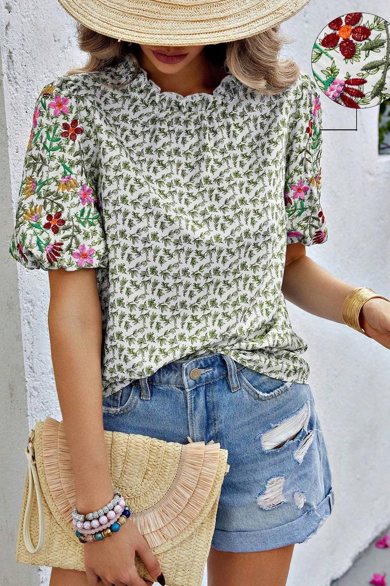 TBG Floral Embroidery High-Neck Top