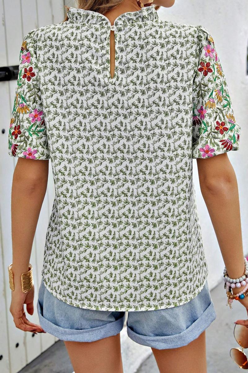 TBG Floral Embroidery High-Neck Top