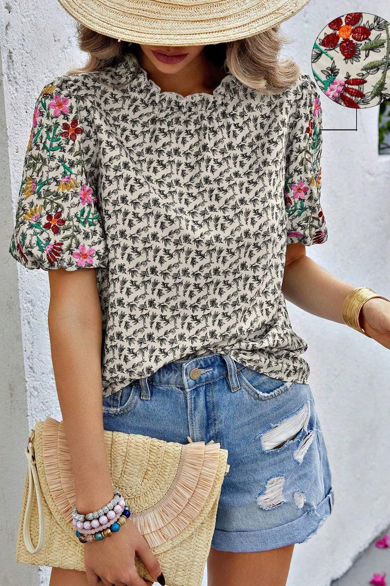 TBG Floral Embroidery High-Neck Top