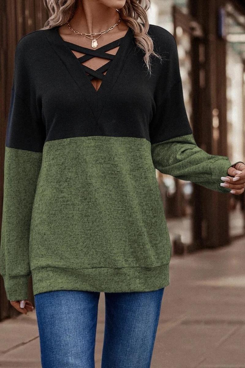 TBG Color-block V-neck Drop Shoulder T-shirt