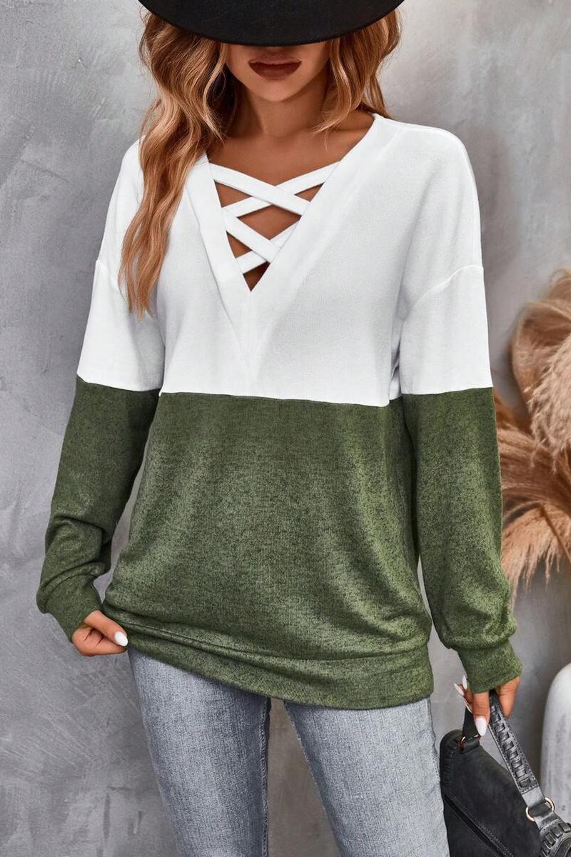 TBG Color-block V-neck Drop Shoulder T-shirt