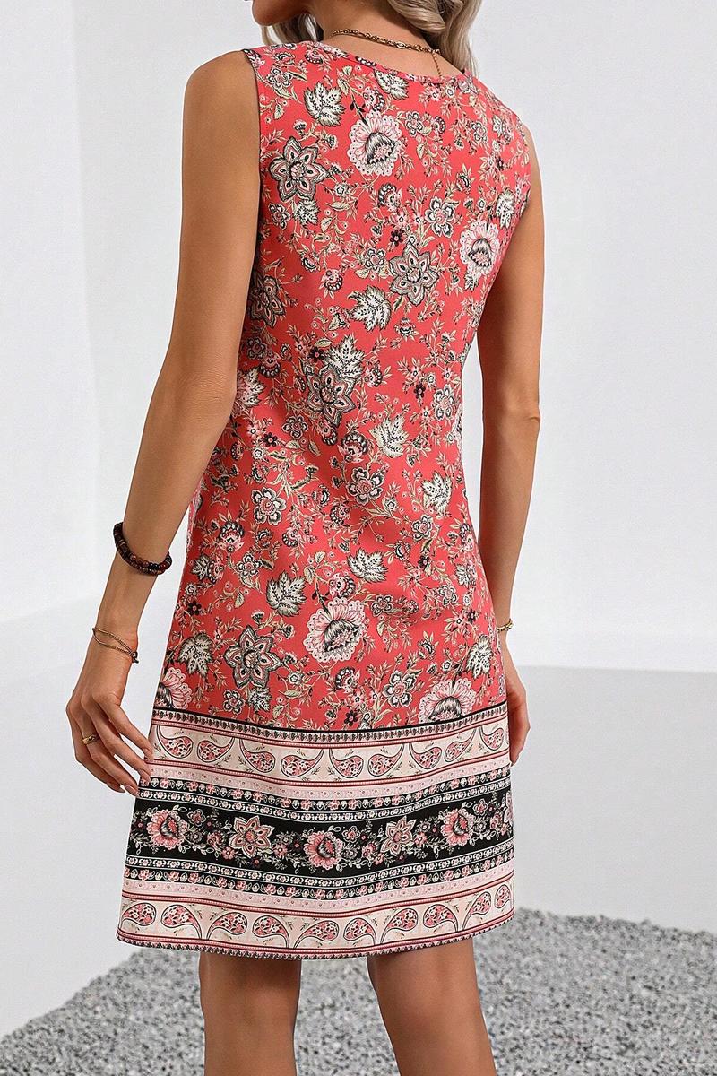 TBG Elegant U-neck Floral Print Dress