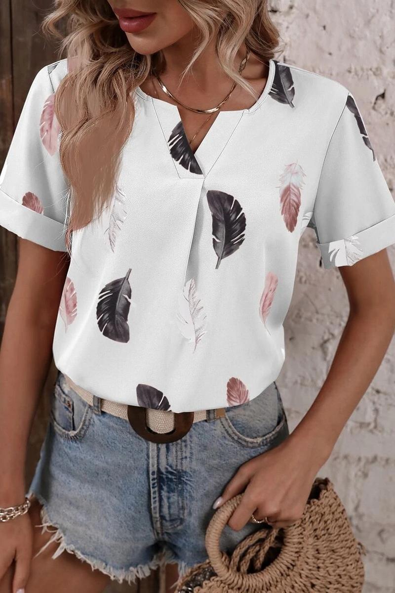 TBG Feather Print V-neck Loose T-shirt