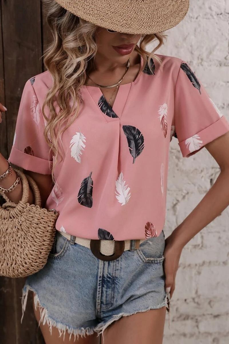 TBG Feather Print V-neck Loose T-shirt