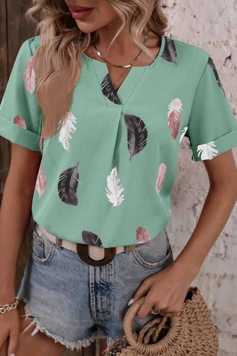 TBG Feather Print V-neck Loose T-shirt