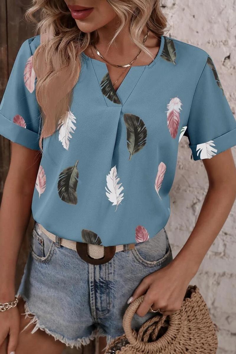 TBG Feather Print V-neck Loose T-shirt