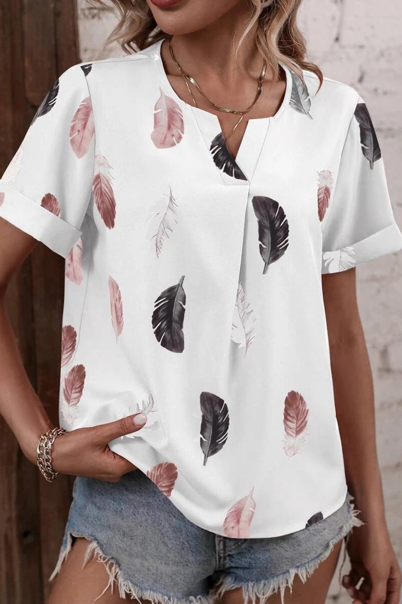 TBG Feather Print V-neck Loose T-shirt