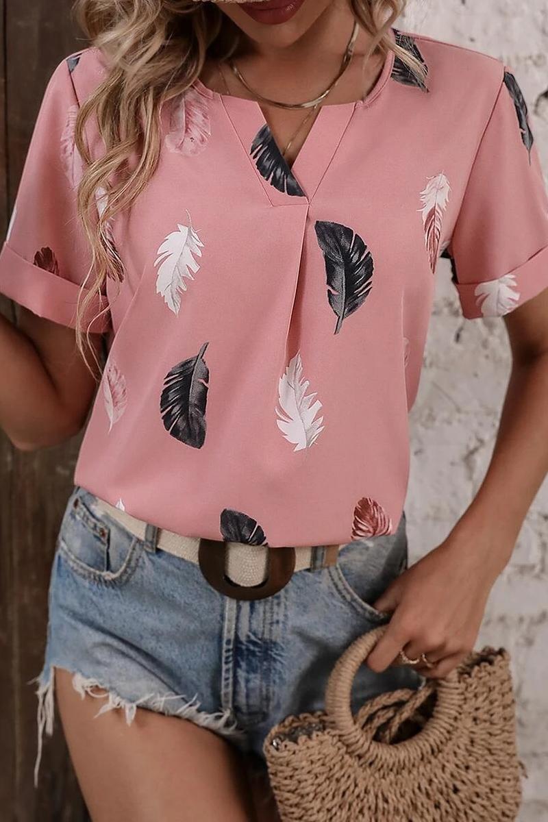 TBG Feather Print V-neck Loose T-shirt