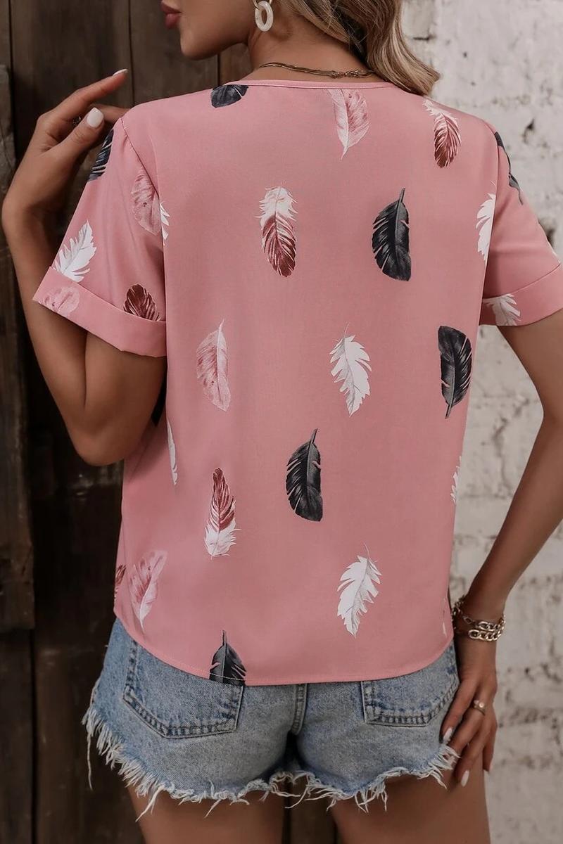 TBG Feather Print V-neck Loose T-shirt