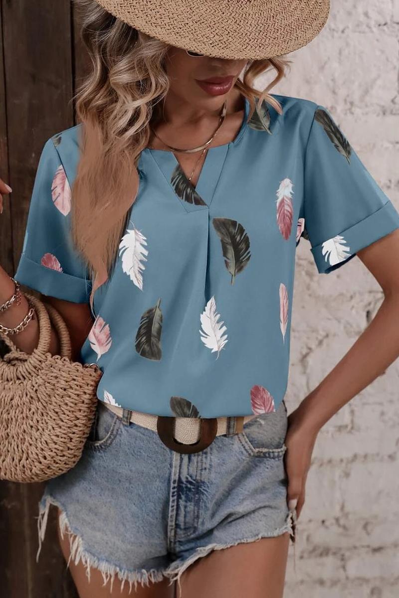 TBG Feather Print V-neck Loose T-shirt