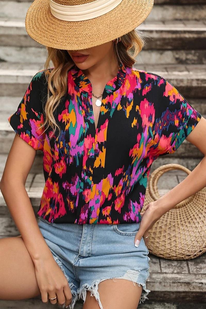 TBG Colorful Printed V-neck T-shirt