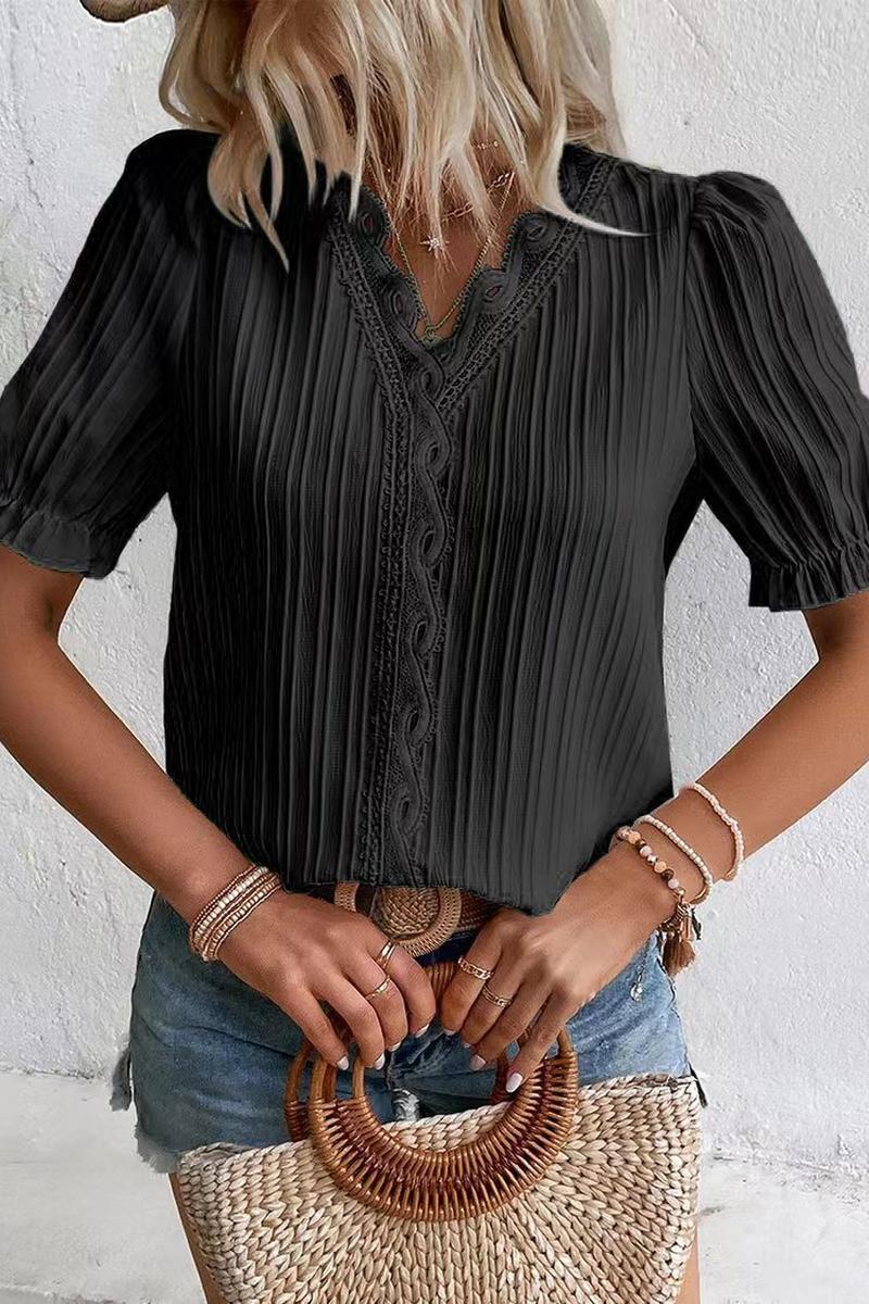 TBG Striped Lace-up V-neck Short Sleeve Top