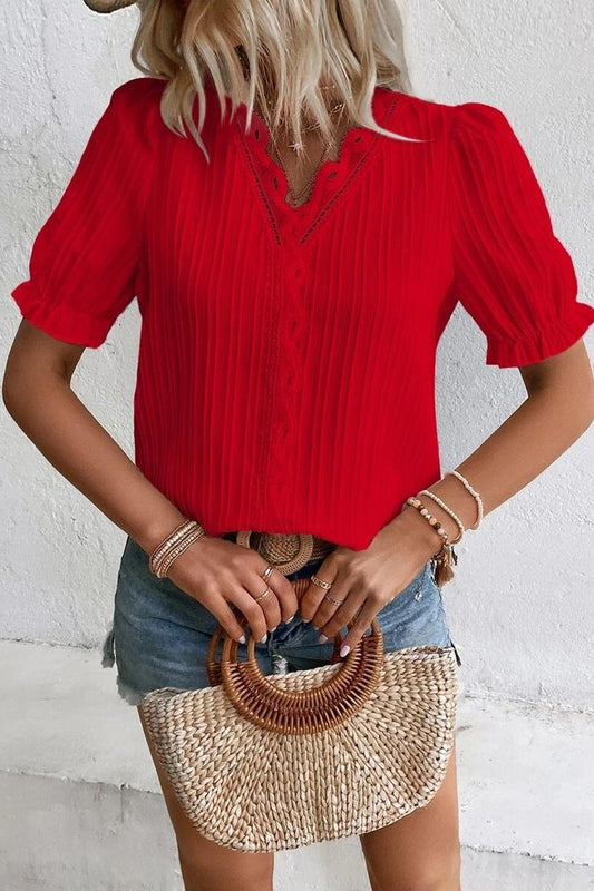 TBG Striped Lace-up V-neck Short Sleeve Top