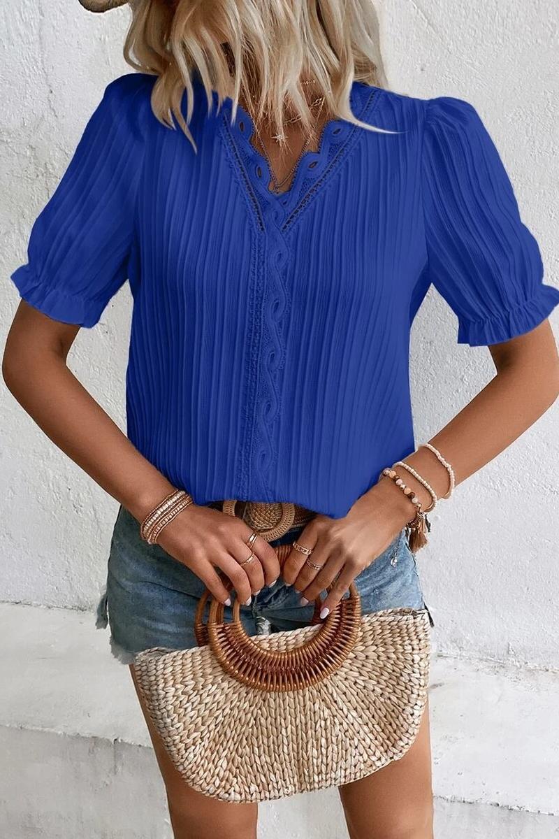 TBG Striped Lace-up V-neck Short Sleeve Top