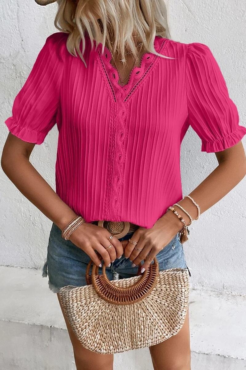 TBG Striped Lace-up V-neck Short Sleeve Top