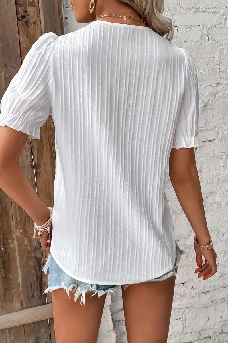 TBG Striped Lace-up V-neck Short Sleeve Top