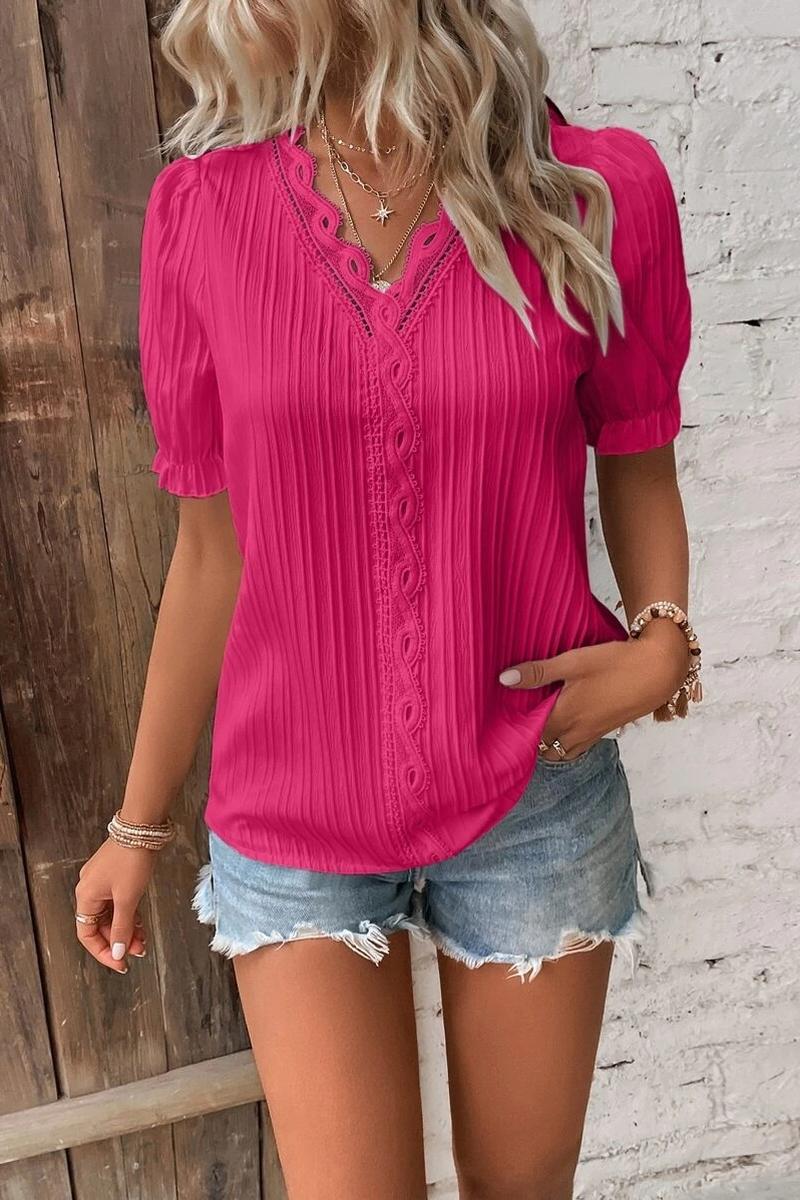 TBG Striped Lace-up V-neck Short Sleeve Top