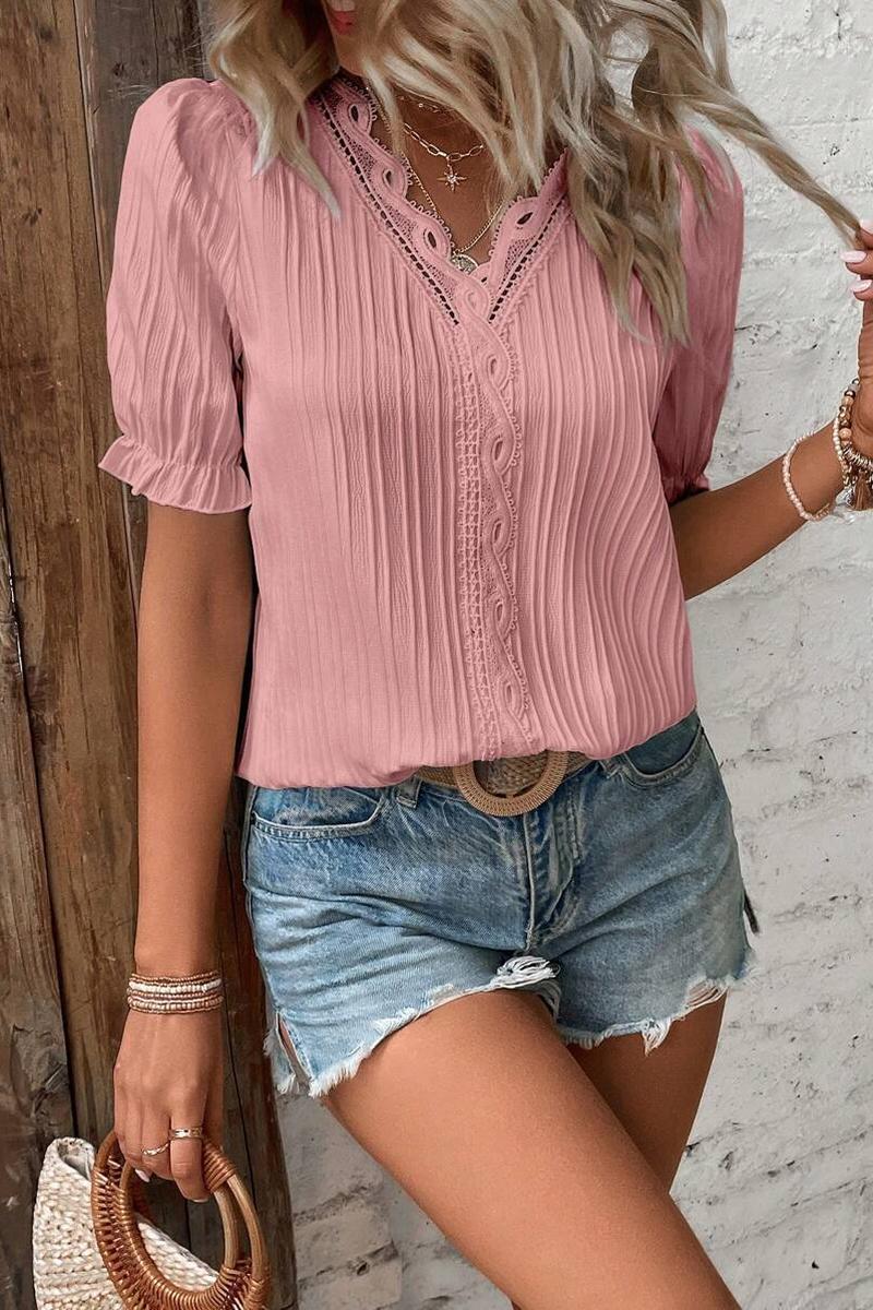 TBG Striped Lace-up V-neck Short Sleeve Top