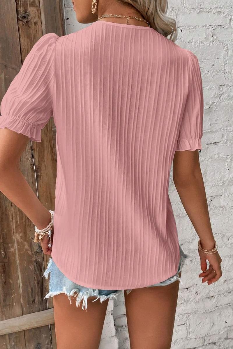 TBG Striped Lace-up V-neck Short Sleeve Top