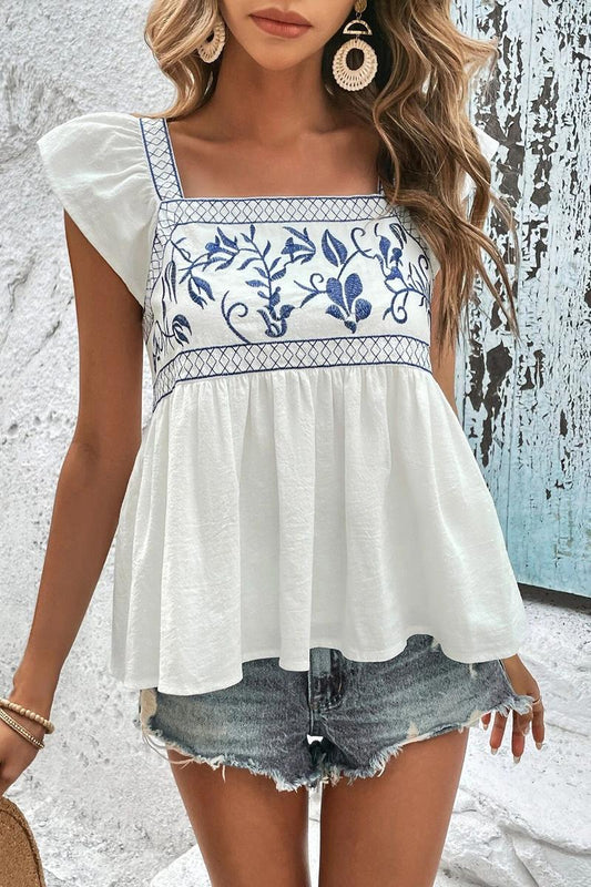 TBG Embroidered Tie-back Square Neck Top