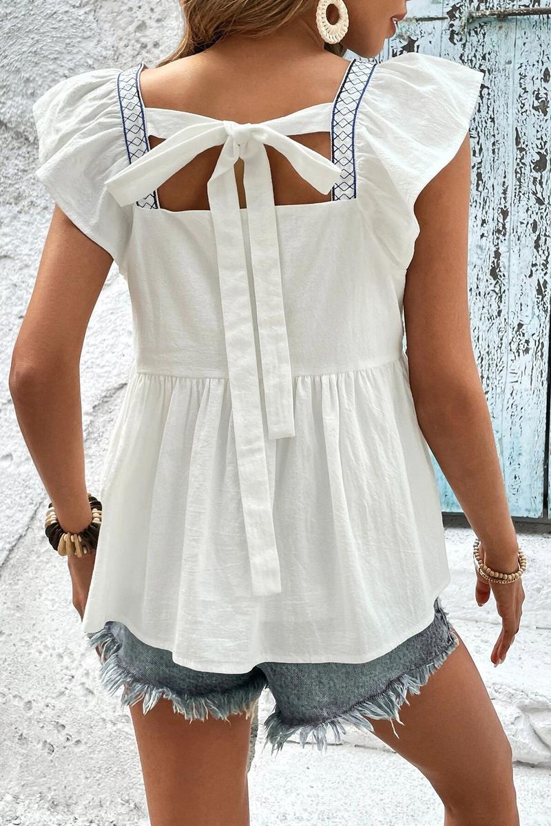 TBG Embroidered Tie-back Square Neck Top