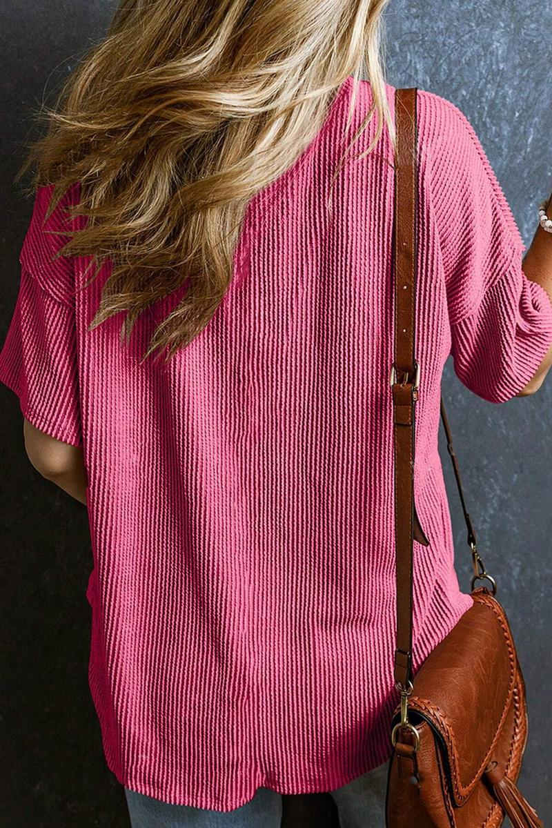 TBG Twist Front Pocket V-neck Short Sleeve Top