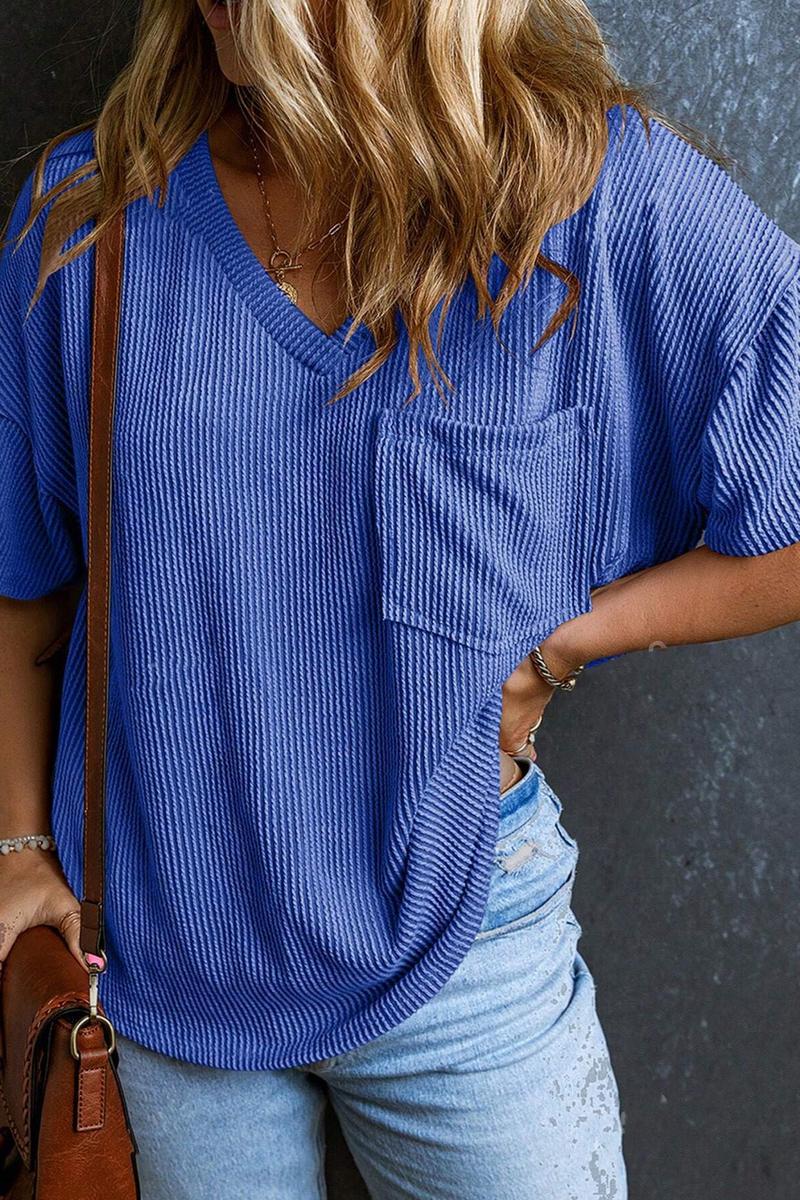 TBG Twist Front Pocket V-neck Short Sleeve Top