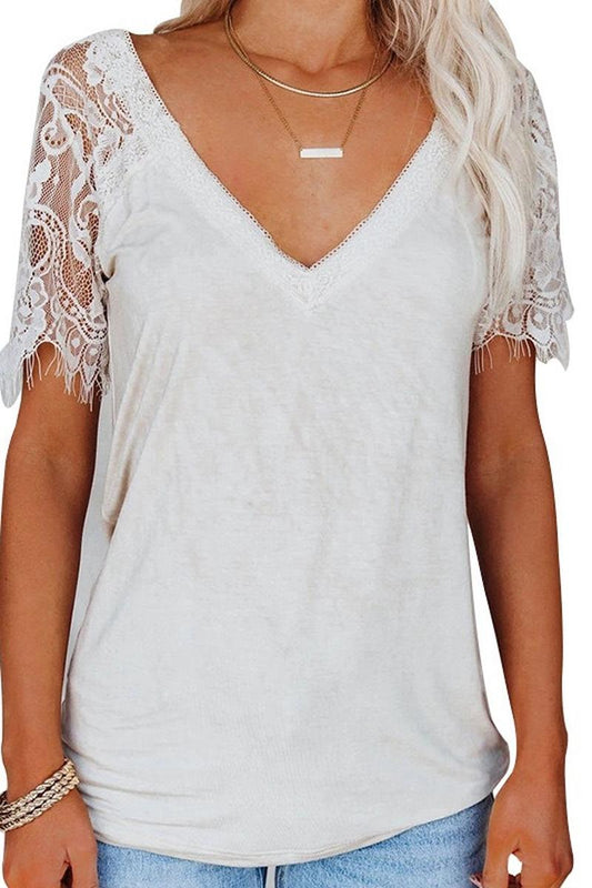 TBG Feather Lace Sleeve V-neck T-shirt