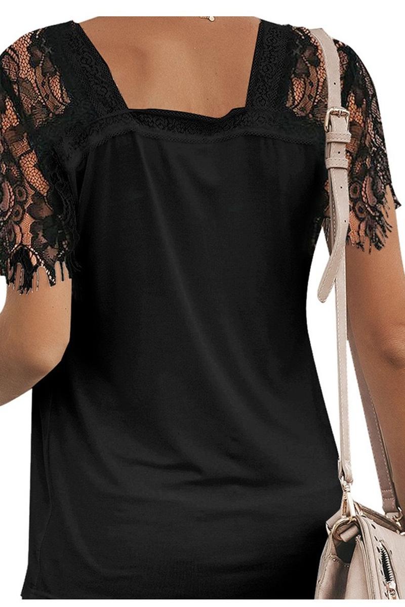 TBG Feather Lace Sleeve V-neck T-shirt