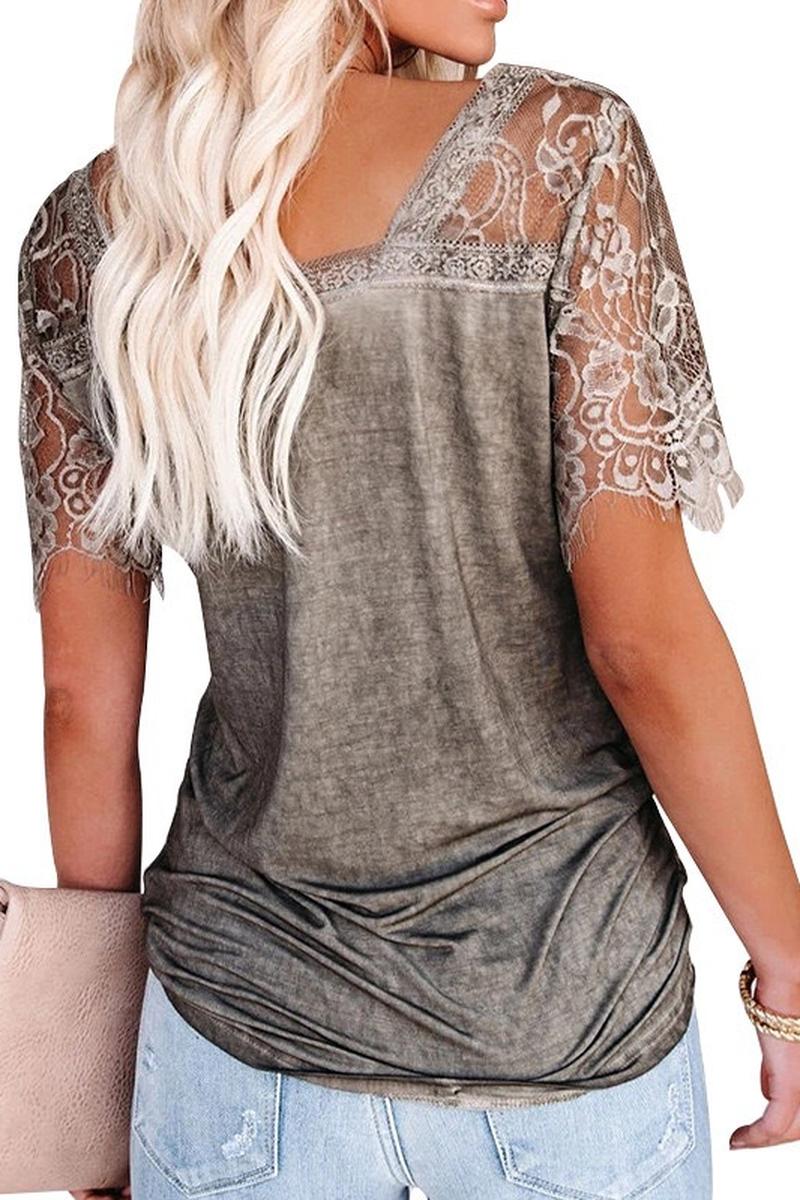 TBG Feather Lace Sleeve V-neck T-shirt