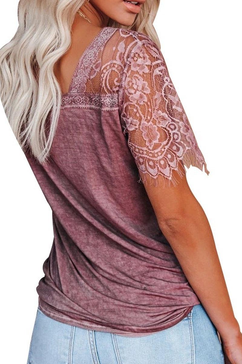 TBG Feather Lace Sleeve V-neck T-shirt