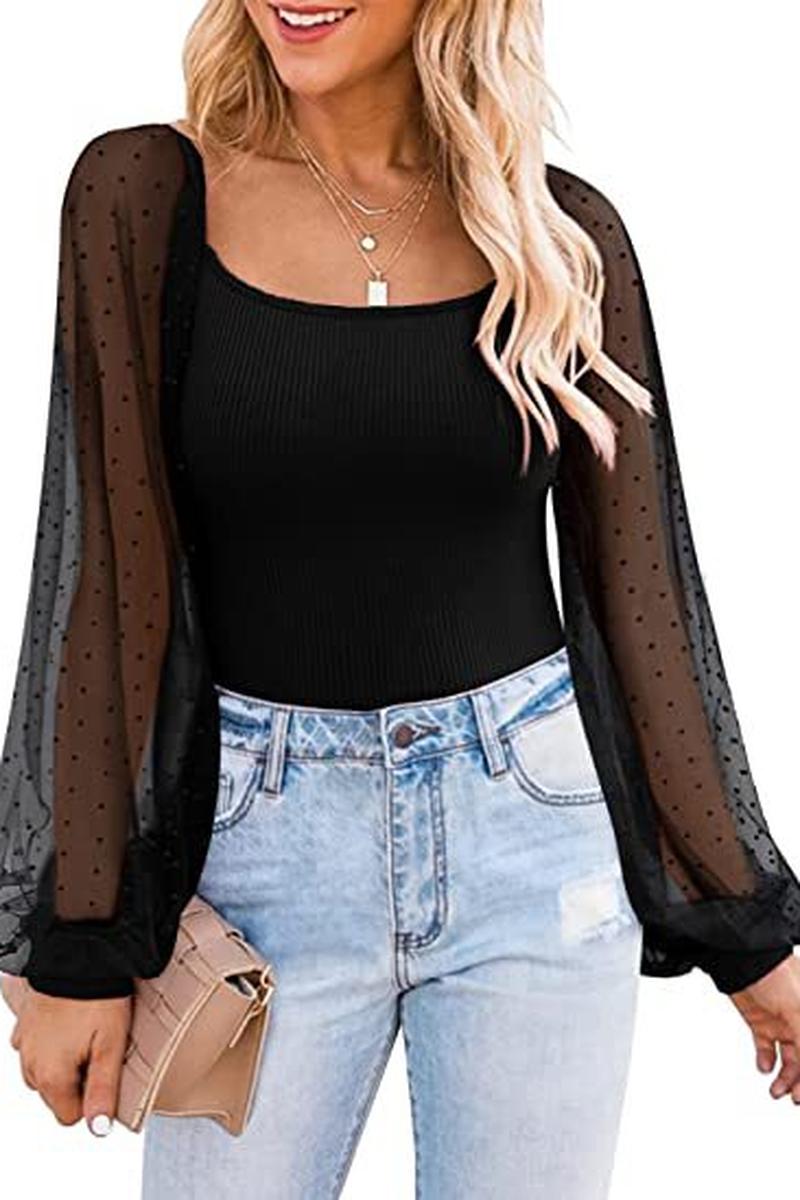 TBG Sheer Lantern Sleeve Top