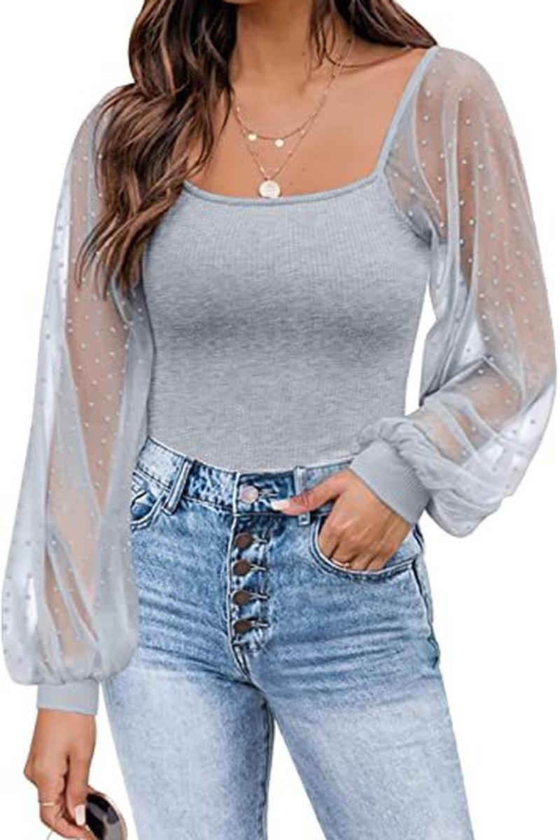 TBG Sheer Lantern Sleeve Top