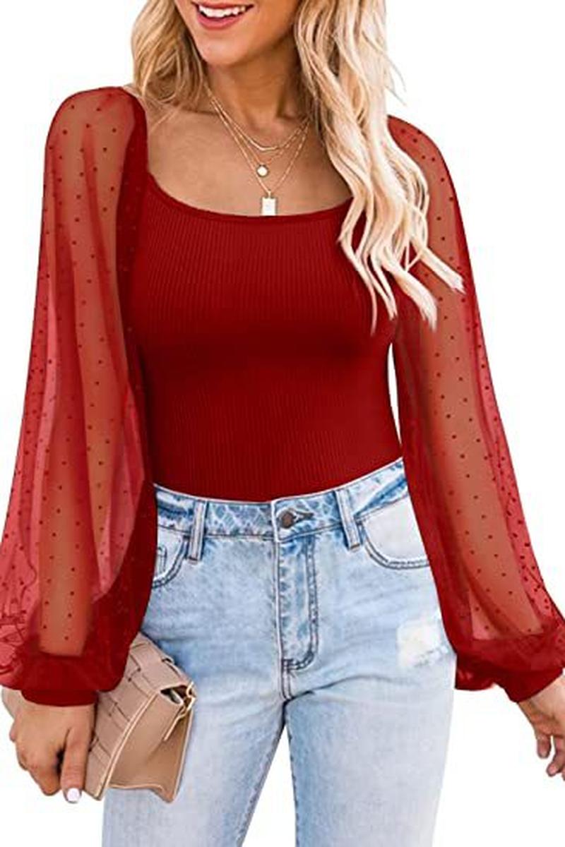 TBG Sheer Lantern Sleeve Top