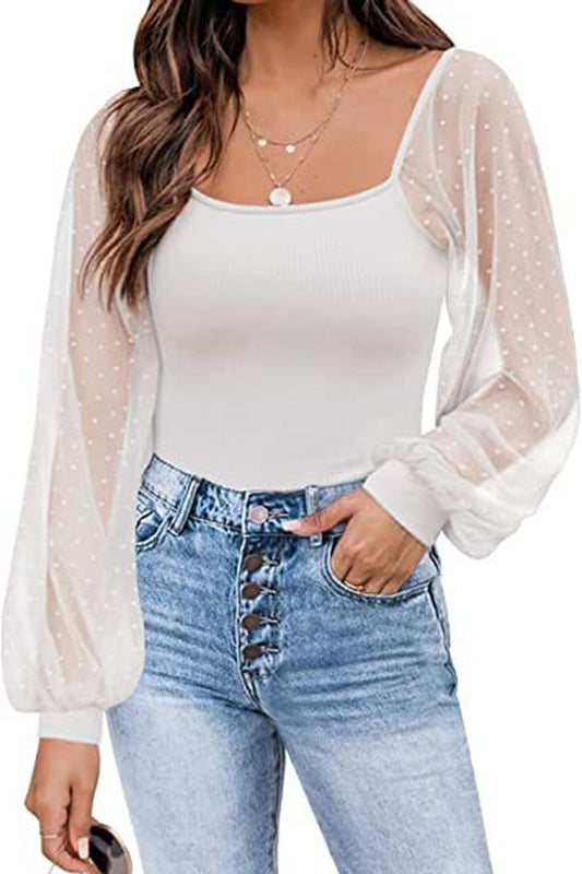 TBG Sheer Lantern Sleeve Top