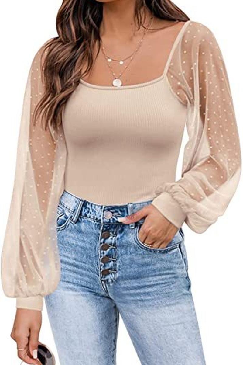 TBG Sheer Lantern Sleeve Top