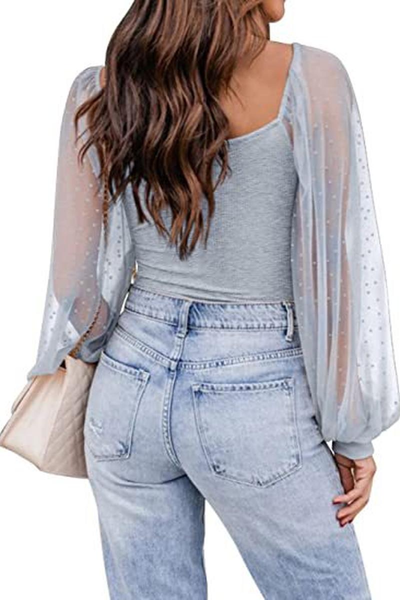 TBG Sheer Lantern Sleeve Top