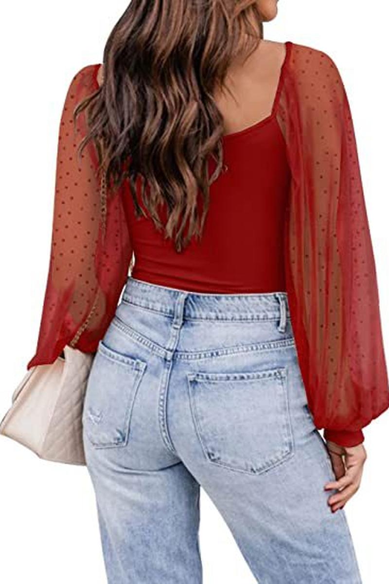 TBG Sheer Lantern Sleeve Top