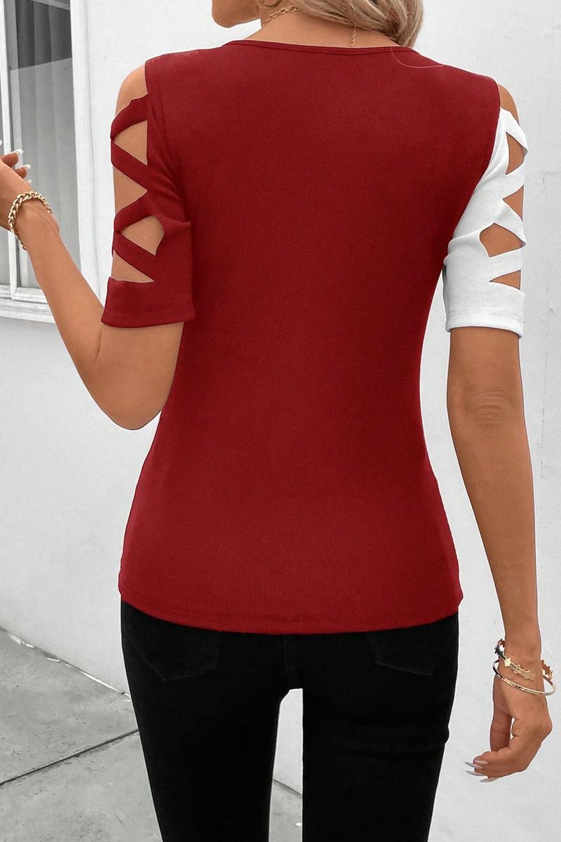 TBG Color-block Cross-shoulder T-shirt