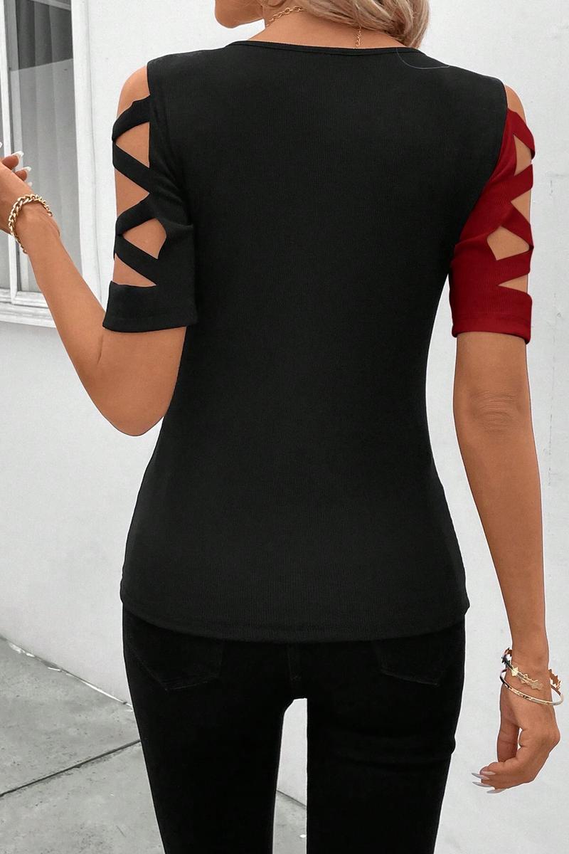 TBG Color-block Cross-shoulder T-shirt