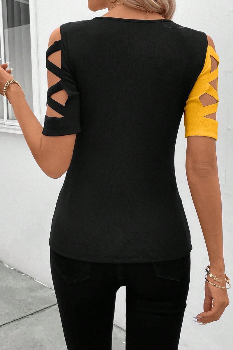 TBG Color-block Cross-shoulder T-shirt